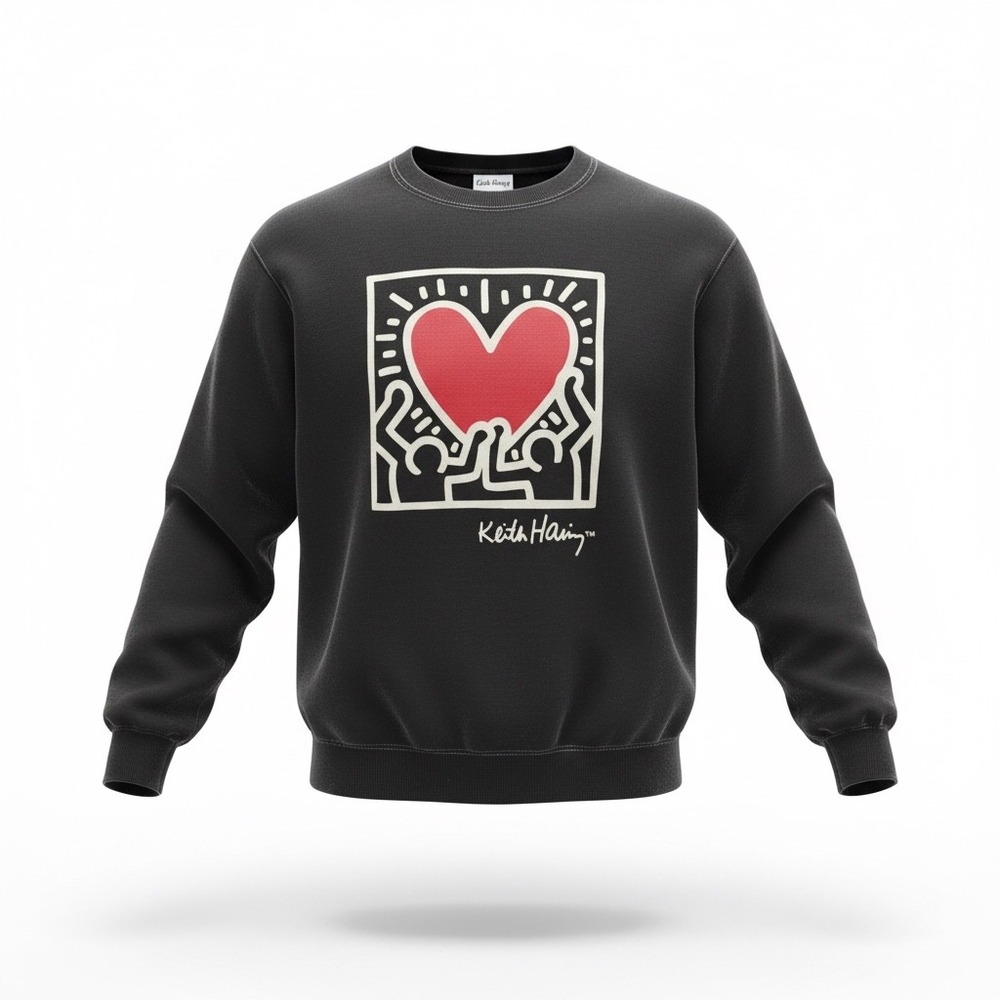 Keith Haring Womens Graphic Sweatshirt Black Heart‎ Pop Art Pullover XL